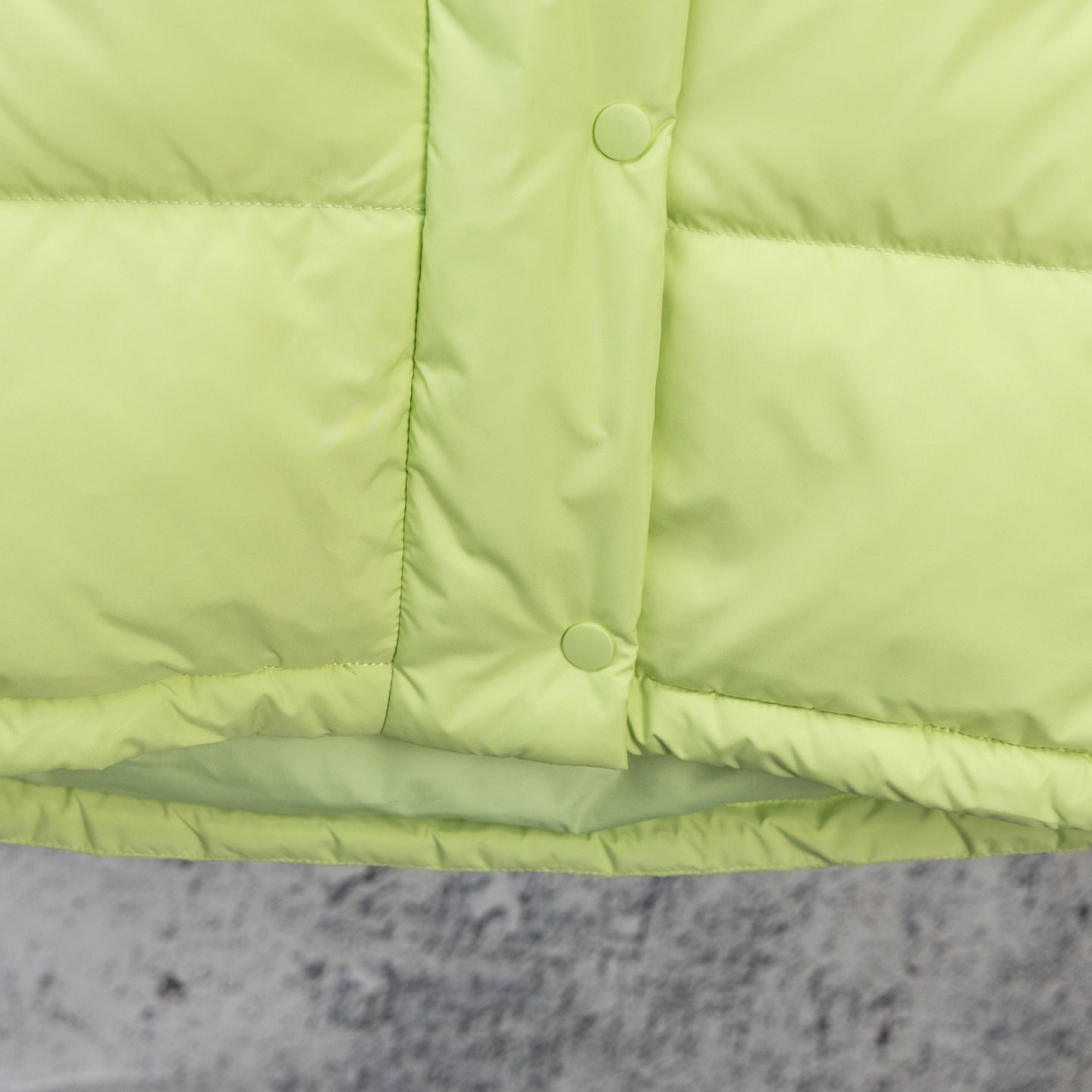 Ralph Lauren lime green puffer vest hem with snap placket and top button