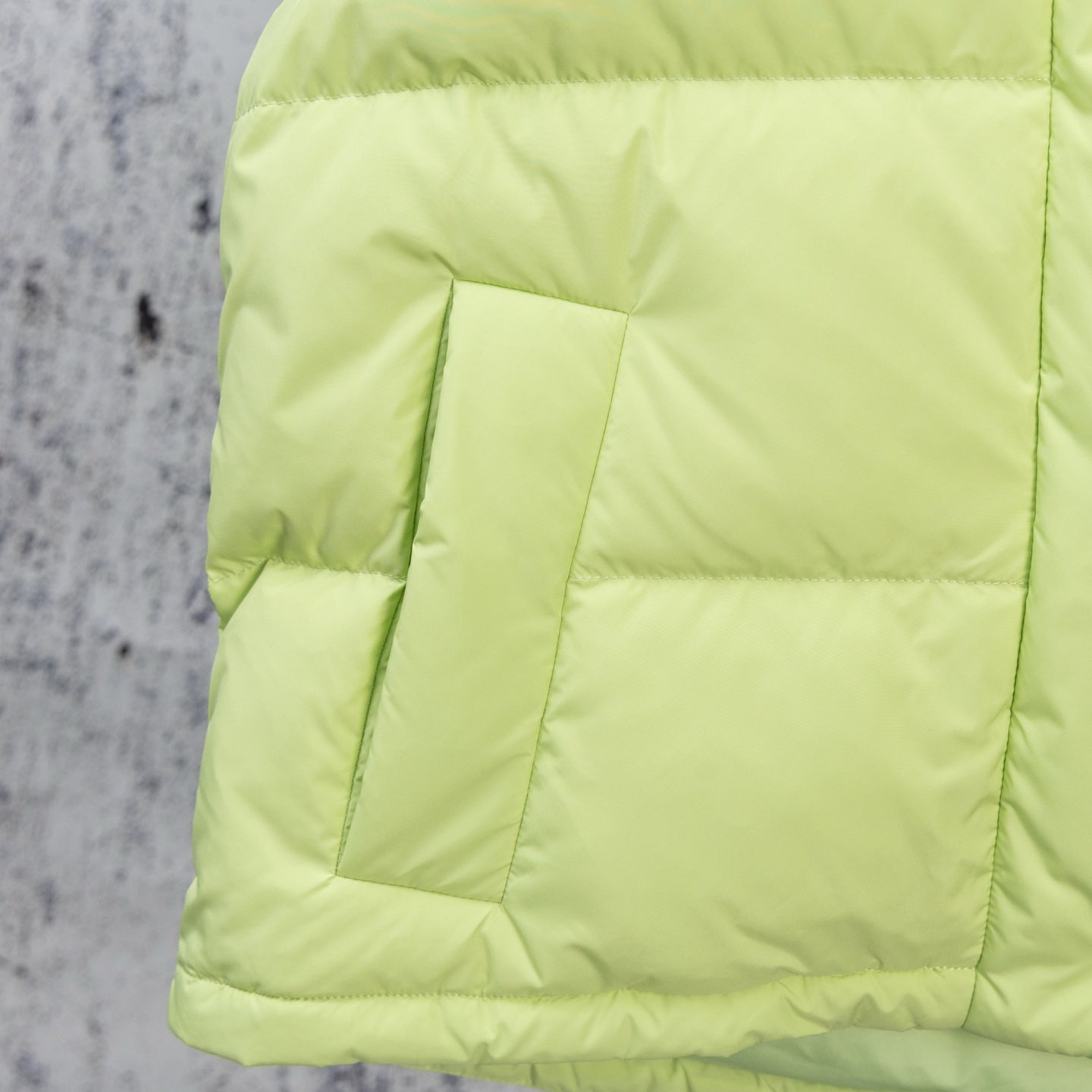 Ralph Lauren lime green puffer vest back panel with box quilting