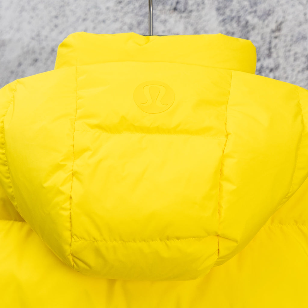 Ralph Lauren hooded puffer vest back, yellow with embroidered RL logo