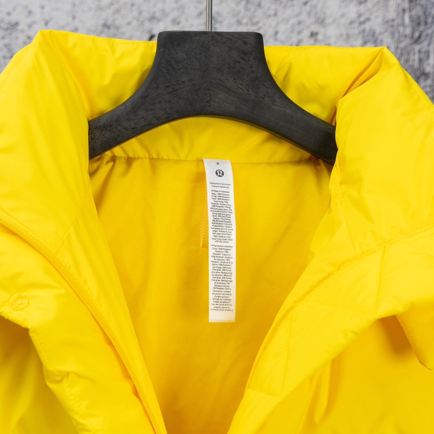 Ralph Lauren yellow puffer jacket inner collar with care label