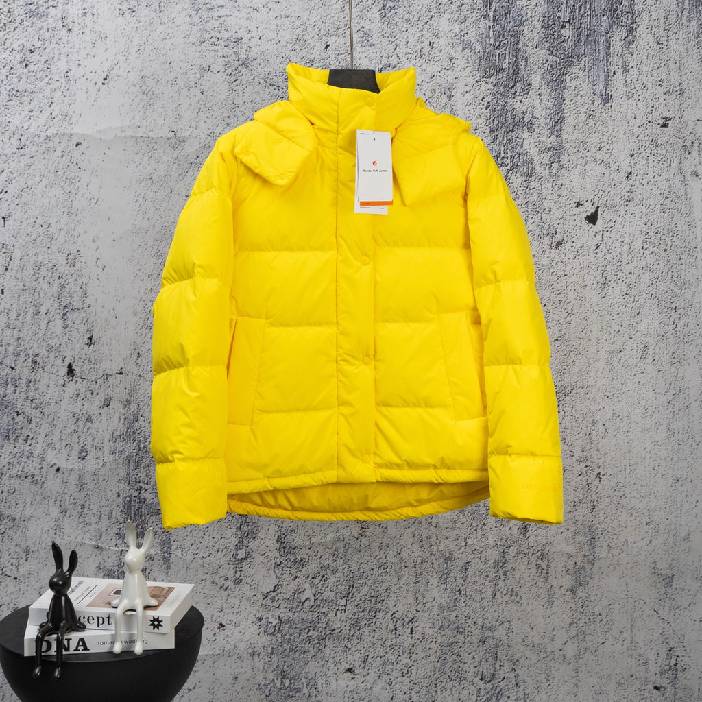 Ralph Lauren yellow puffer jacket with stand collar and front zipper