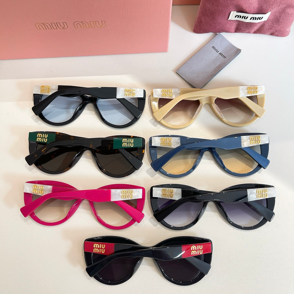 MiuMiu multi-color sunglasses set with five cat-eye frames.