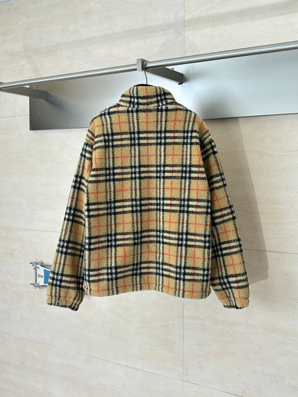 Burberry plaid zip-up jacket, back view with stand collar