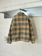 Burberry plaid zip-up jacket, back view with stand collar