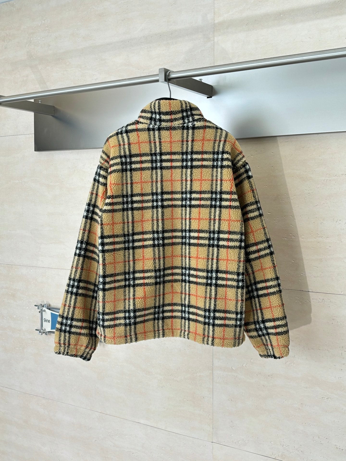 Burberry plaid zip-up jacket, back view with stand collar