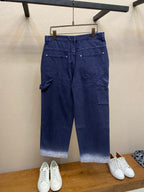 Gucci pants in navy blue, front view with cargo pocket and belt loops