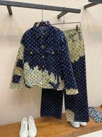 Louis Vuitton monogram jacket with light green patchwork and matching pants