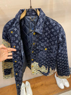 Louis Vuitton monogram long jacket with light green patchwork and quilted lining
