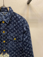 Louis Vuitton monogram jacket front with point collar and gold button details