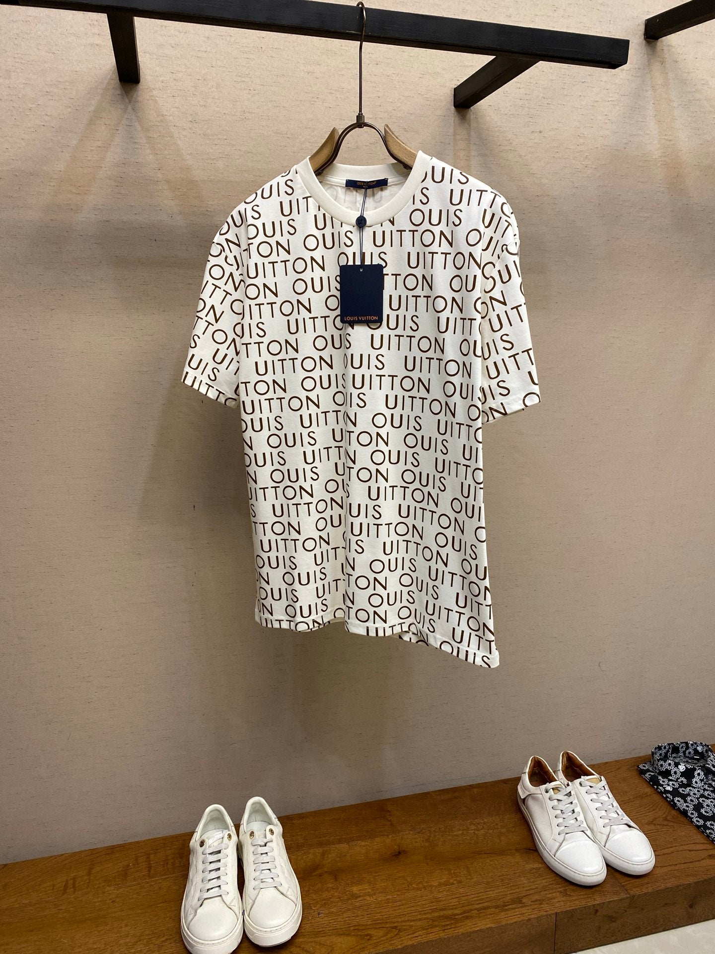 Louis Vuitton logo T-shirt, crew neck, white with brown monogram print