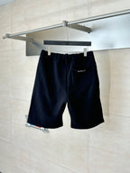 Navy casual shorts with elastic waist and zippered side pocket detail