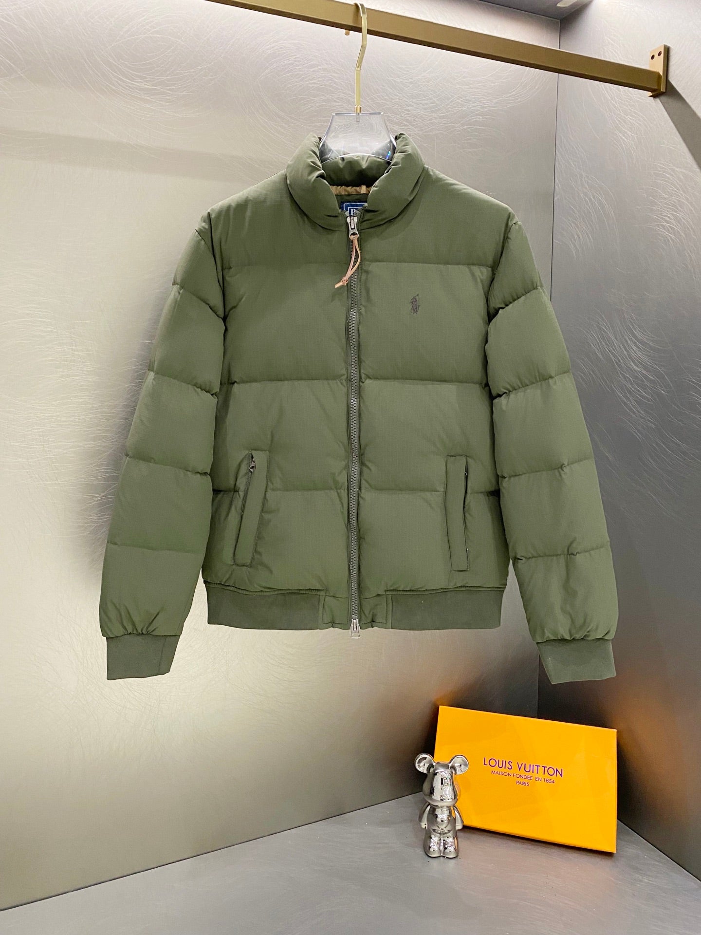Light green Ralph Lauren puffer jacket with full zip and stand collar