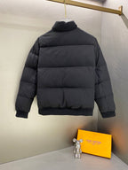 Black Ralph Lauren puffer jacket back view with quilted panels