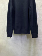 Navy long-sleeve crewneck sweater back with ribbed cuffs