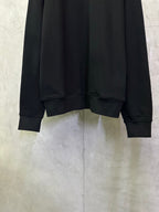 Black quarter-zip sweatshirt hem and cuffs, relaxed straight silhouette