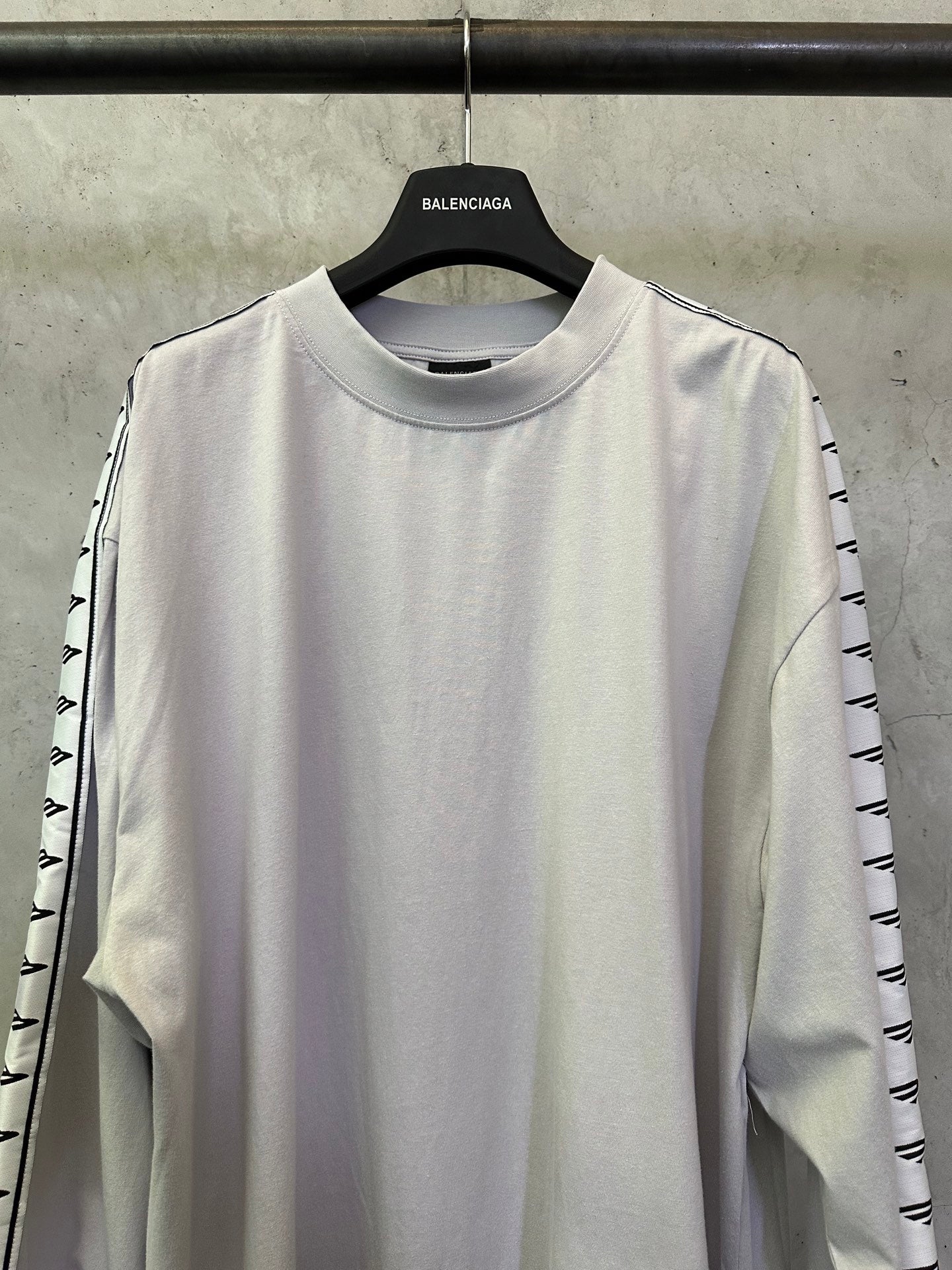 Balenciaga long-sleeve crewneck shirt, light off-white, sleeve logo stripe detail