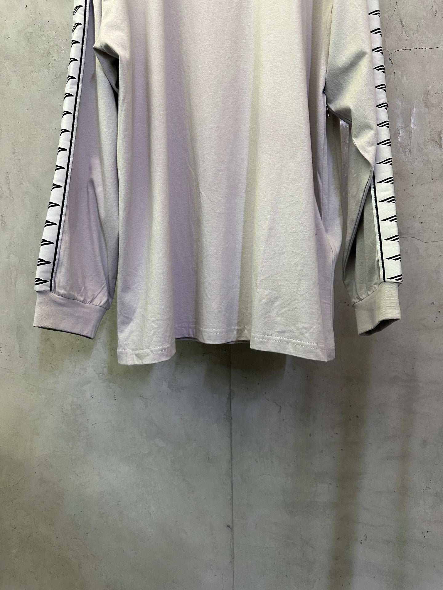 Balenciaga long-sleeve crewneck shirt, light off-white, logo-trim sleeves and hem