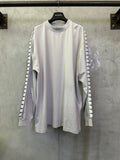 Balenciaga long-sleeve crewneck shirt, light off-white, logo stripe on sleeves