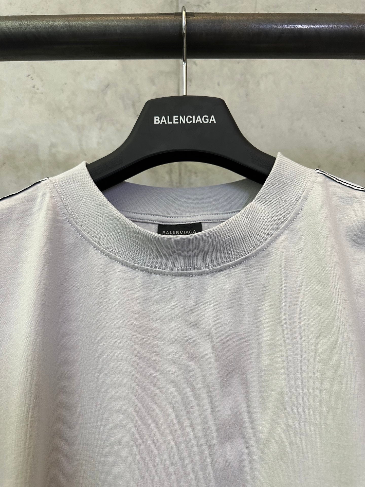 Balenciaga long-sleeve crewneck shirt, light off-white, ribbed collar detail
