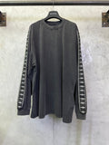 Balenciaga long-sleeve shirt in dark gray with white logo tape on both sleeves