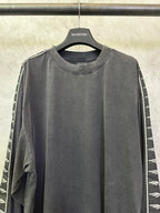 Balenciaga long-sleeve shirt in dark gray with crewneck and white logo tape sleeve trim