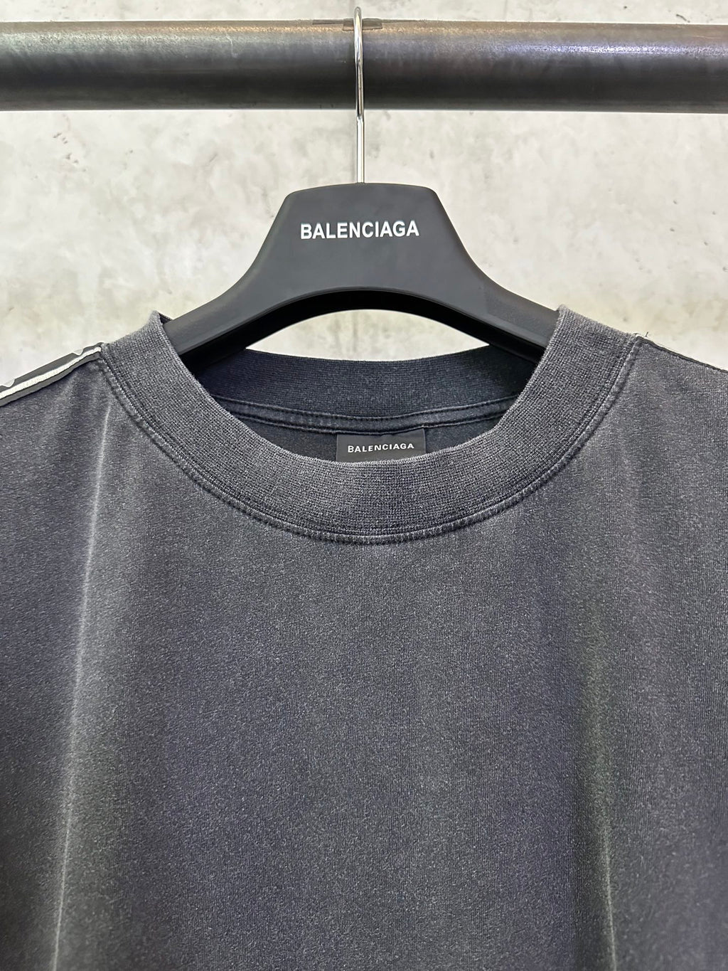Balenciaga long-sleeve shirt neckline in dark gray with small logo label inside