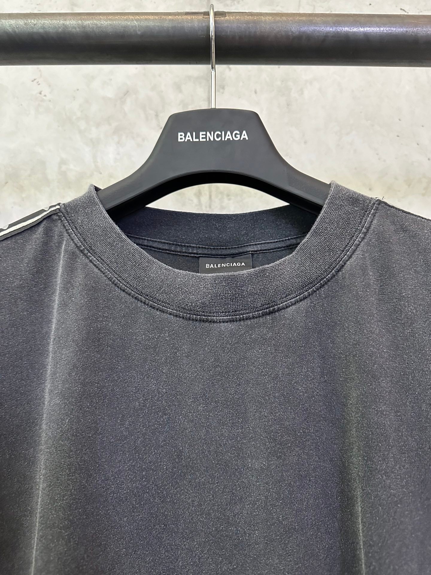 Balenciaga long-sleeve shirt neckline in dark gray with small logo label inside