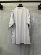 Balenciaga white T-shirt back view with black logo detail on sleeves, crew neck
