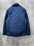 Ralph Lauren quilted jacket, navy blue, full back view, diamond pattern, stand collar