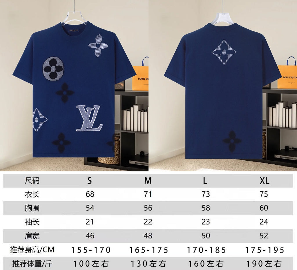 Louis Vuitton short-sleeve T-shirt set: front and back views in navy blue