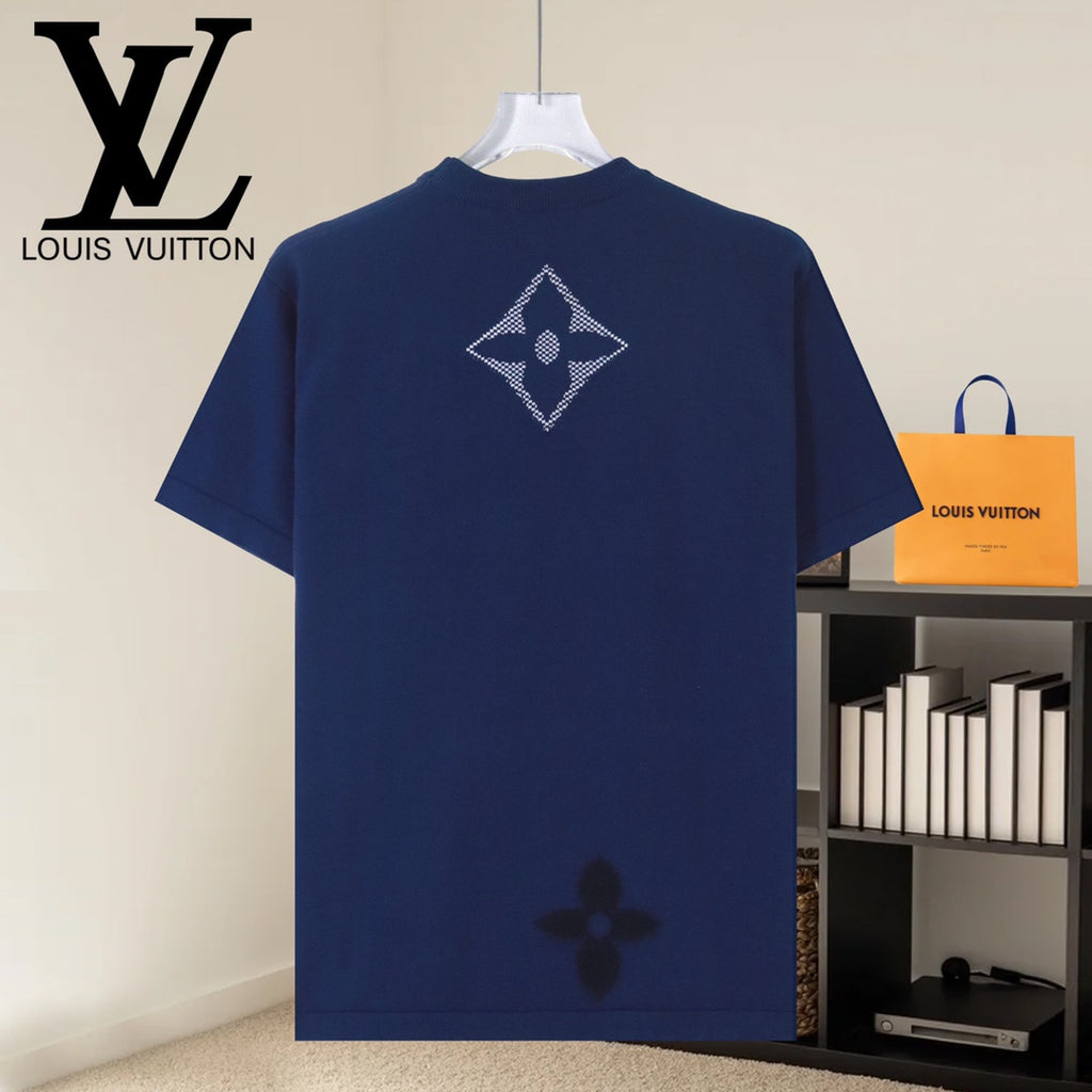 Louis Vuitton short-sleeve T-shirt, navy blue back with diamond floral motif