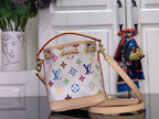 Multicolor monogram bucket bag with gold-tone hardware and top handle
