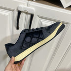 Gucci unisex high-top sneaker in dark navy suede with lace-up and cream sole stripe.