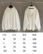 Off-white hoodie front and back with size chart