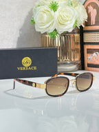 Versace round sunglasses with beige lenses and tortoiseshell-style frame