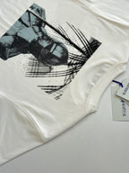 Burberry white T-shirt with large front graphic print and blue sleeve tag