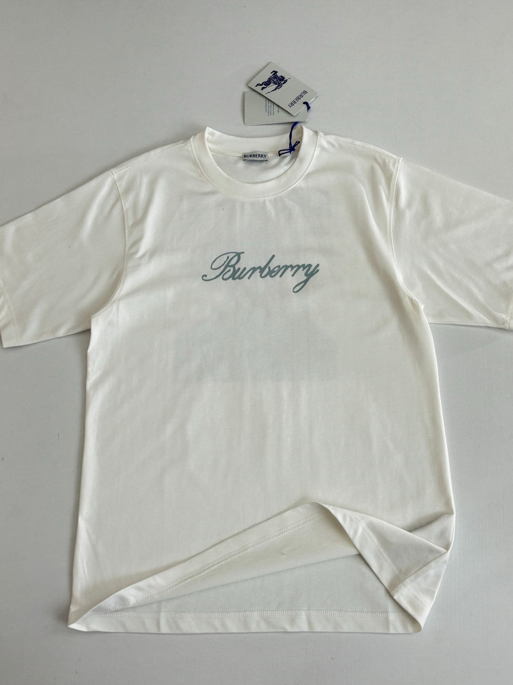 Burberry white T-shirt with front Burberry script logo