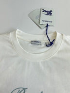 Burberry white T-shirt neckline with brand label and blue bow tag