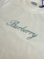 Burberry white T-shirt with blue cursive logo print on chest