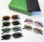 Bottega Veneta sunglasses assortment with different colored tinted lenses and metal frames.