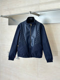 Navy Louis Vuitton-pattern trim zip-up jacket with stand collar and ribbed cuffs