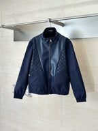 Navy Louis Vuitton-pattern trim zip-up jacket with stand collar and ribbed cuffs