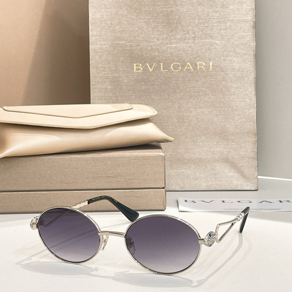 Bvlgari round sunglasses with silver-tone frame and dark tinted lenses