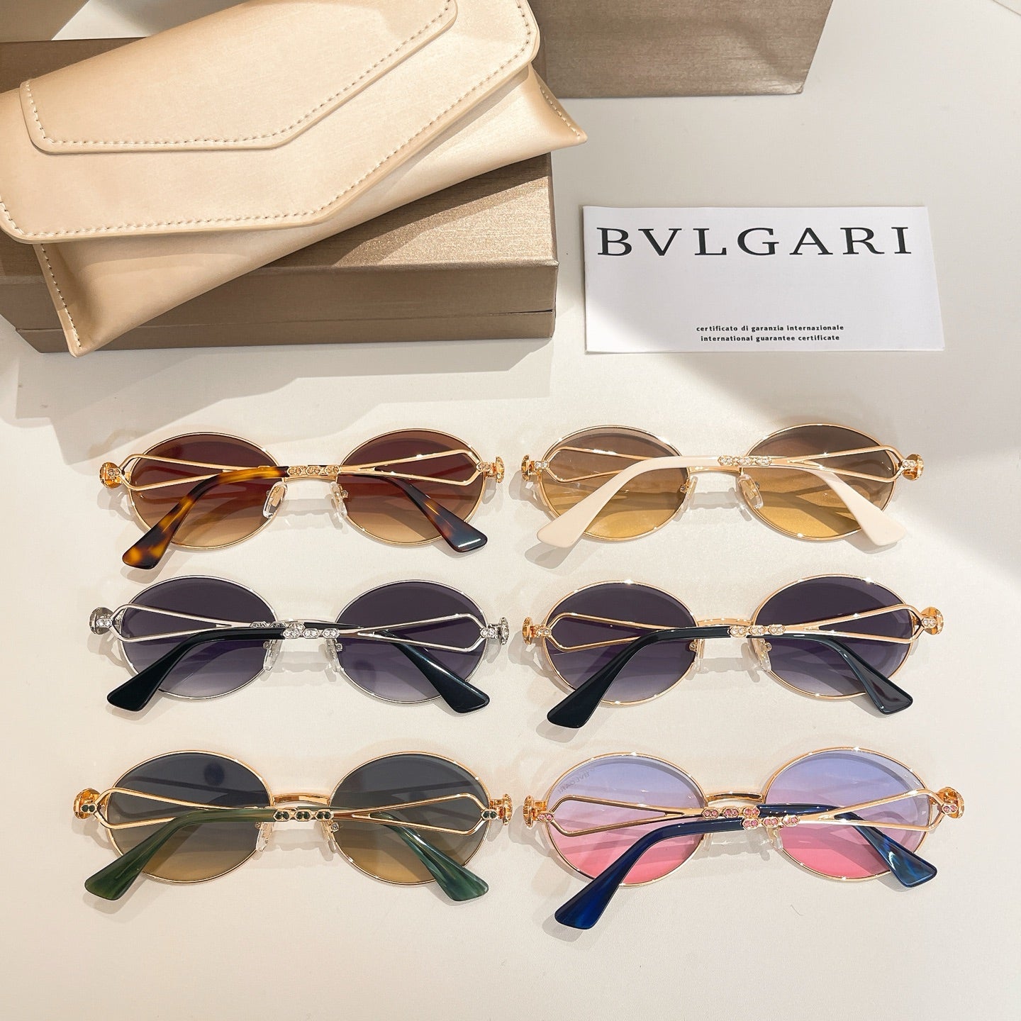 Bvlgari sunglasses assortment with mixed-tone round frames and tinted lenses