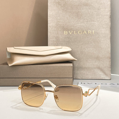 Bvlgari sunglasses with amber lenses and gold frame, square style