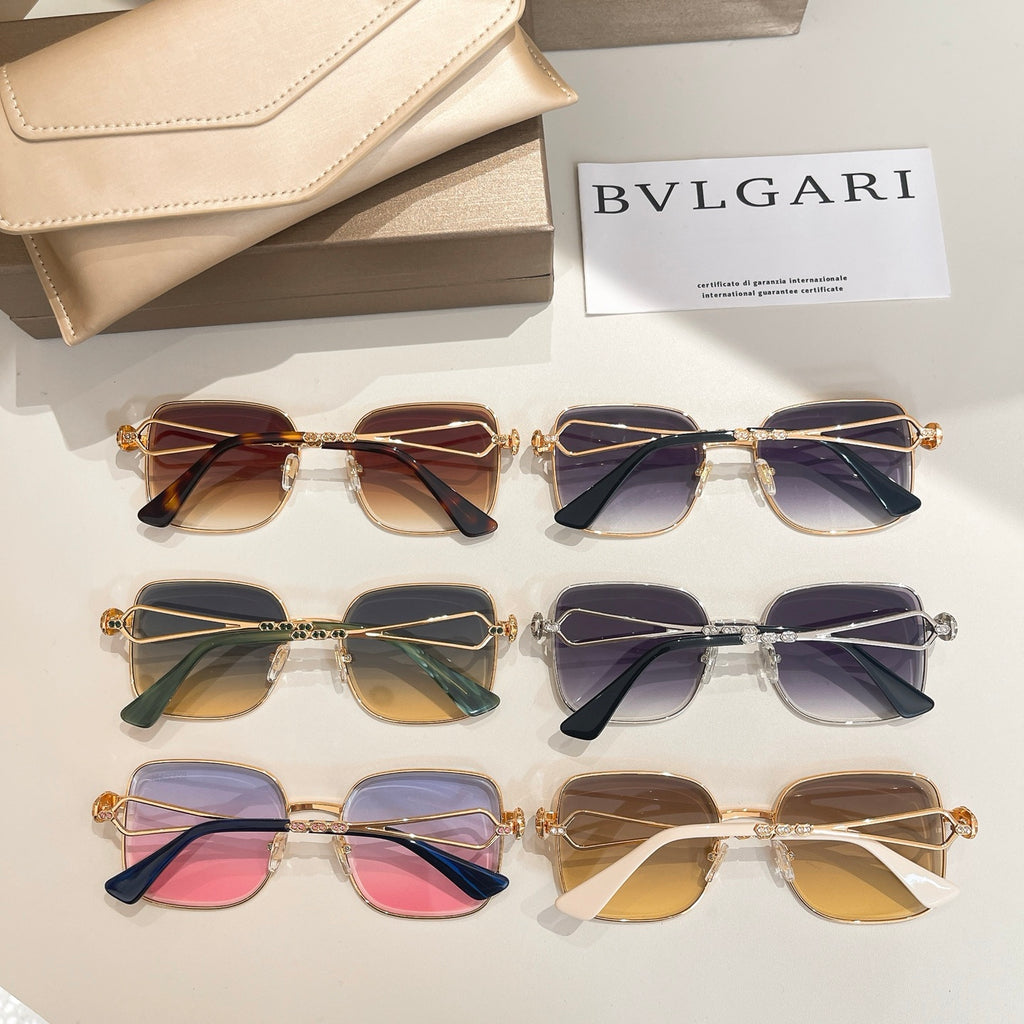 Bvlgari sunglasses collection: mixed frames with tinted lenses and gold details