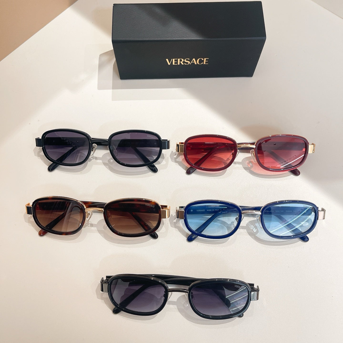Assorted Versace sunglasses set, multiple colors of frames and tinted lenses