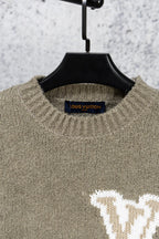Louis Vuitton knit sweater with V logo on front, crew neck, long sleeves