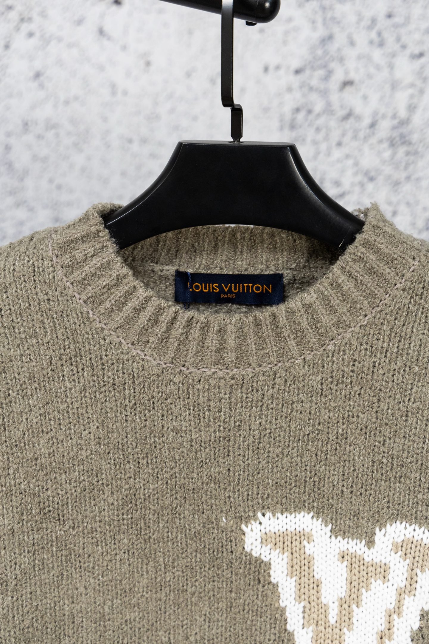 Louis Vuitton knit sweater with V logo on front, crew neck, long sleeves