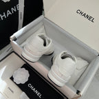 Chanel unisex sneakers in box, white low-top with back logo detail and textured sole